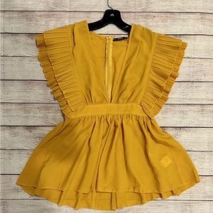 Shein sz s gold v-neck ruffle sleeves blouse top shirt
